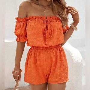 Orange Off-Shoulder Top and Shorts Set